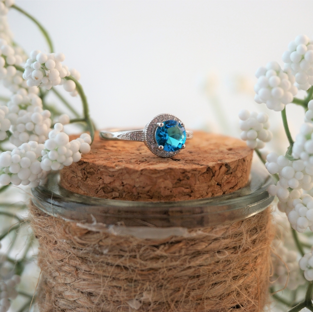 Blue Topaz Sterling Silver Engagement Ring